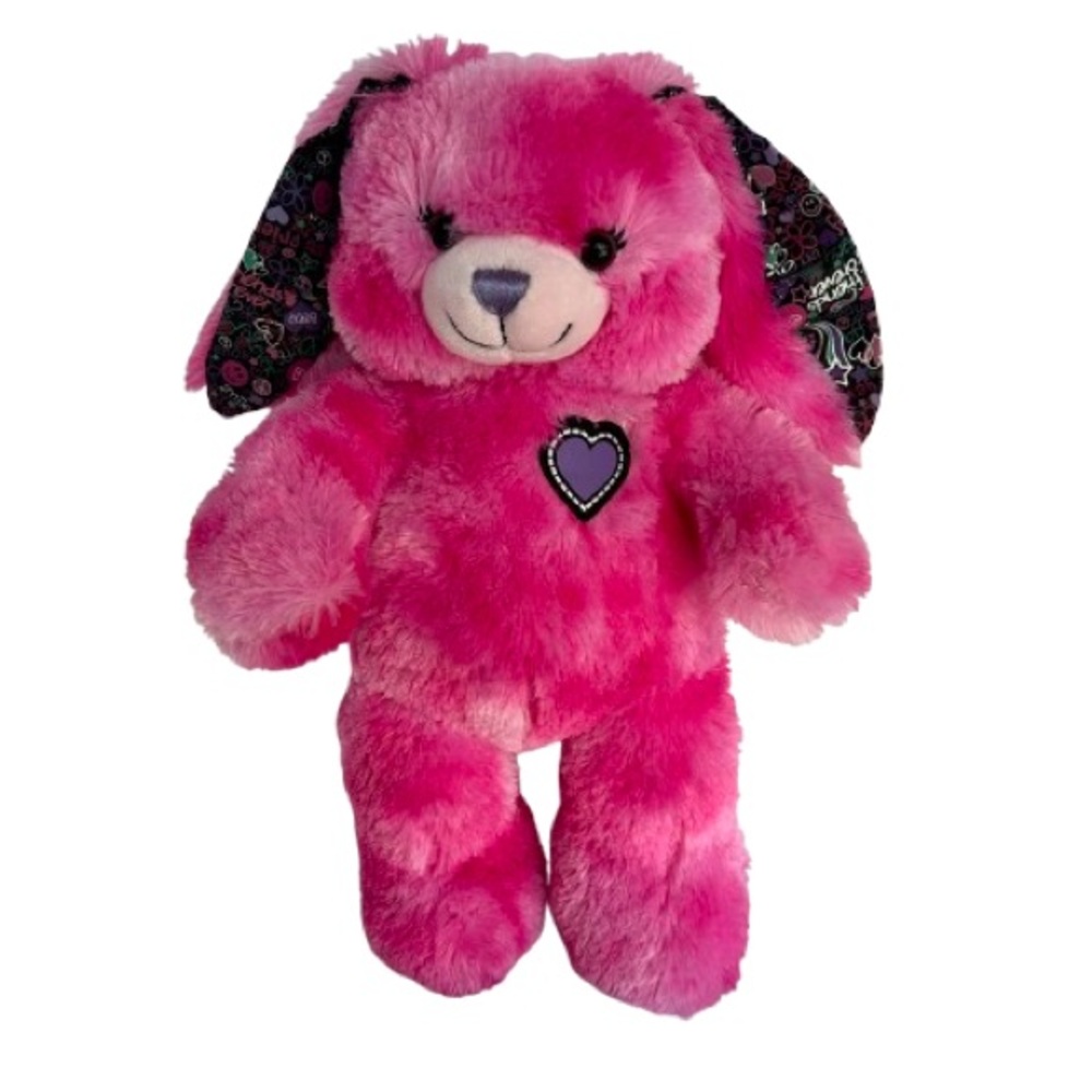 Build-A-Bear Hot Pink Peace Bear Bunny Plush Lop Ear Heart 15 Inch Retired 05/11